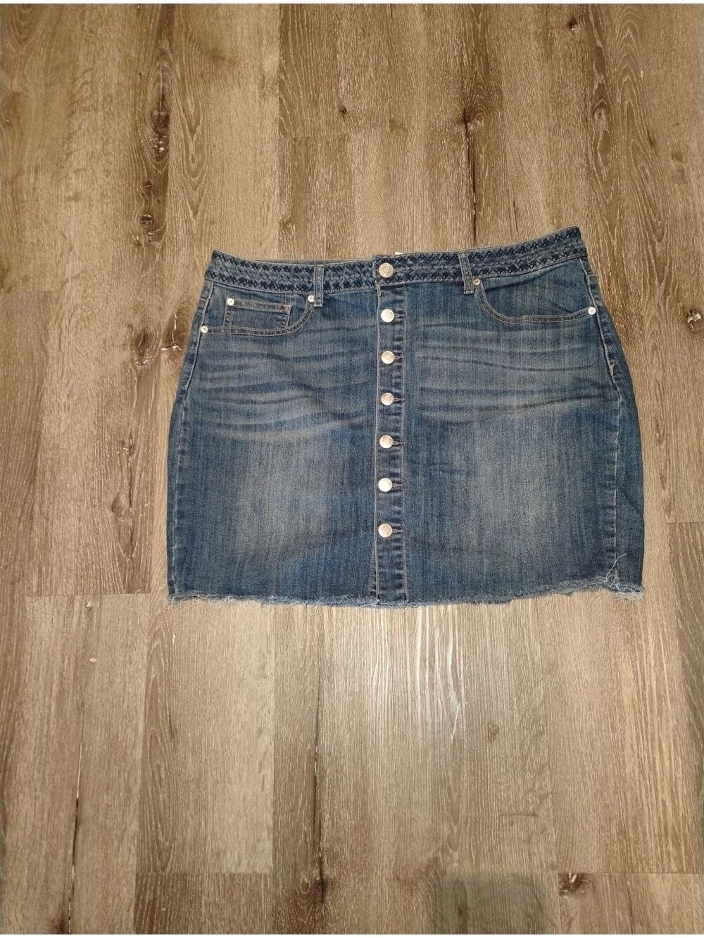 Maurices Super Cute Button-Front Blue Denim Mini Skirt - Picture 2 of 3